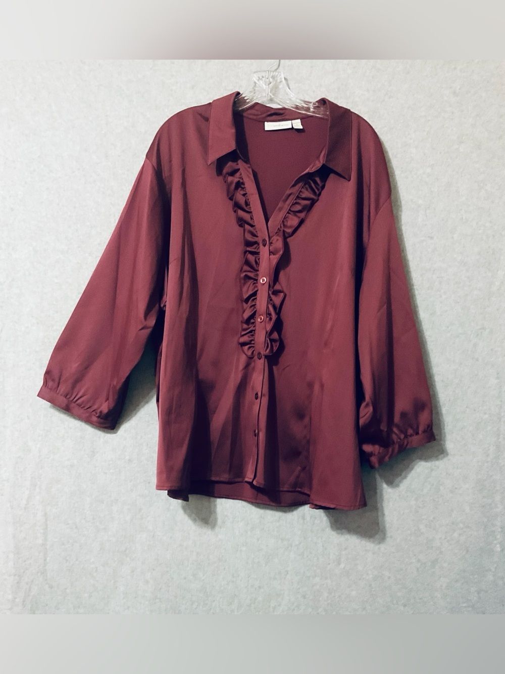 Ico uniform Womens Ruffle-Front Button Blouse - Burgundy Sz 4X